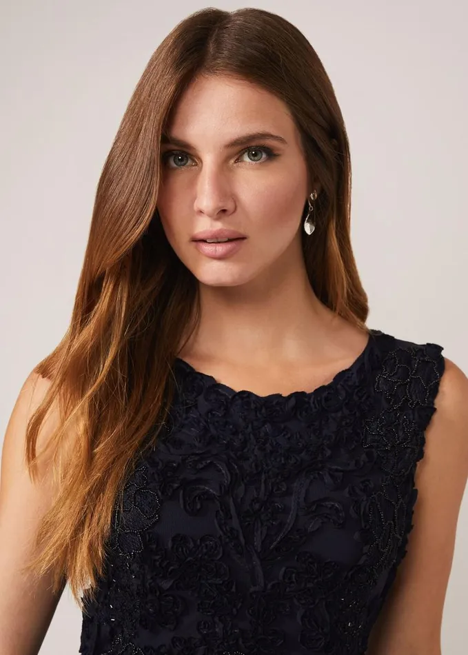Phase Eight Penelope Tapework Lace Fit And Flare Dress Navy Women Dresses