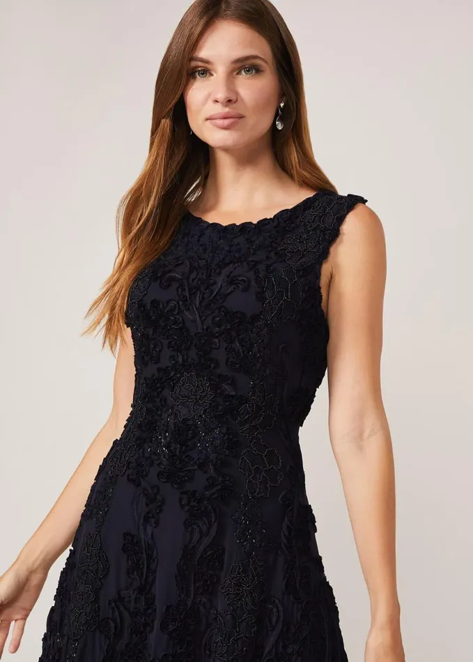 Phase Eight Penelope Tapework Lace Fit And Flare Dress Navy Women Dresses