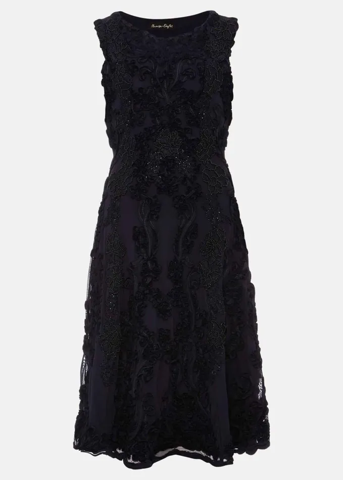 Phase Eight Penelope Tapework Lace Fit And Flare Dress Navy Women Dresses
