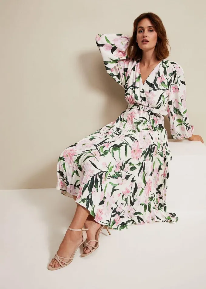 Phase Eight Penny Floral Pleat Midi Dress Multicoloured Women Dresses