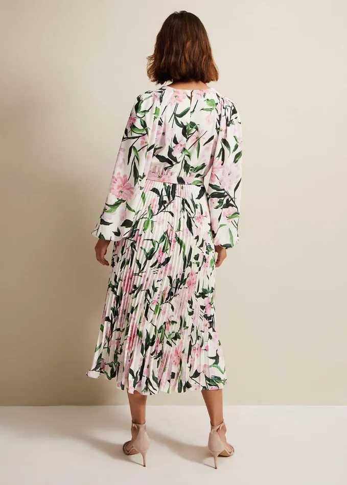 Phase Eight Penny Floral Pleat Midi Dress Multicoloured Women Dresses