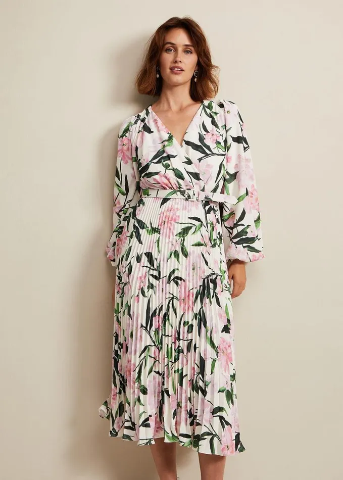 Phase Eight Penny Floral Pleat Midi Dress Multicoloured Women Dresses