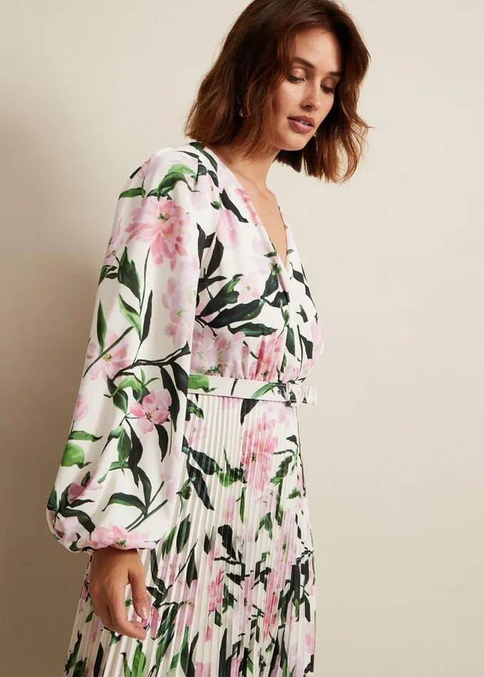 Phase Eight Penny Floral Pleat Midi Dress Multicoloured Women Dresses