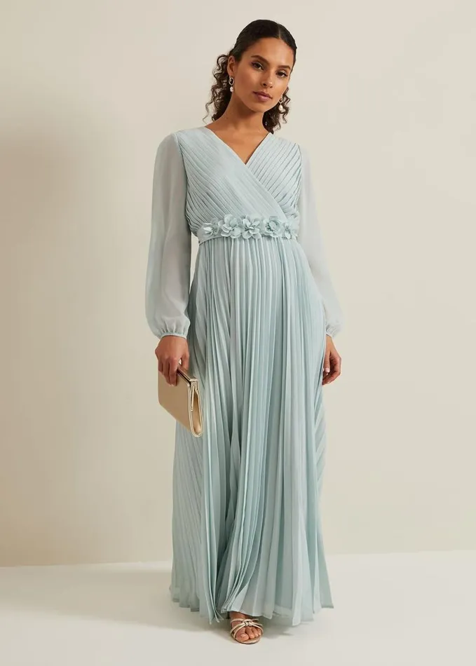Phase Eight Petite Alecia Pleated Maxi Dress Pale Blue Women Dresses