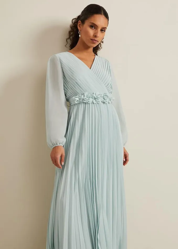 Phase Eight Petite Alecia Pleated Maxi Dress Pale Blue Women Dresses