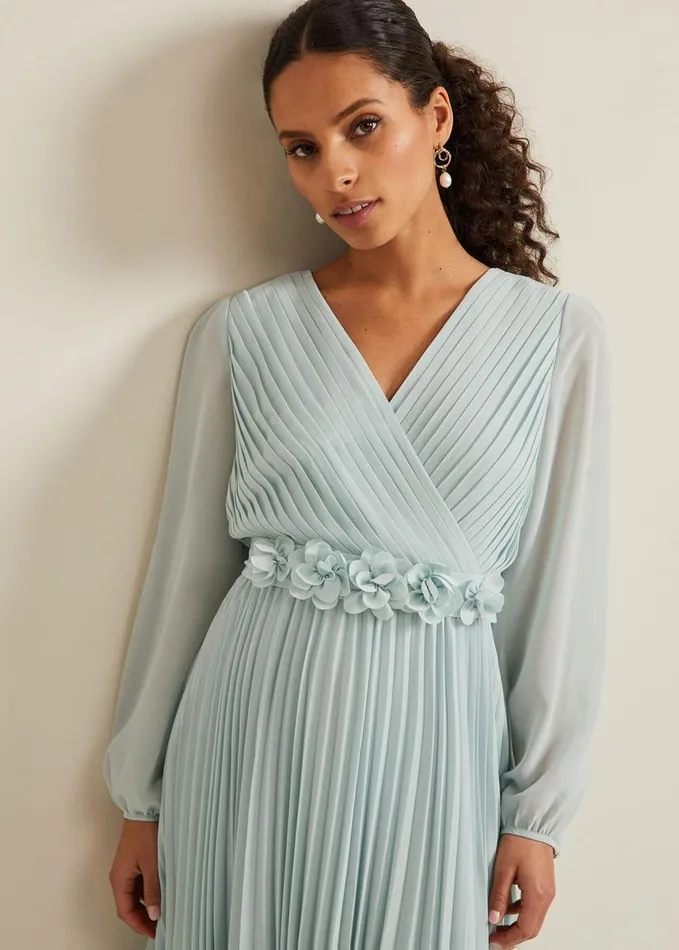 Phase Eight Petite Alecia Pleated Maxi Dress Pale Blue Women Dresses