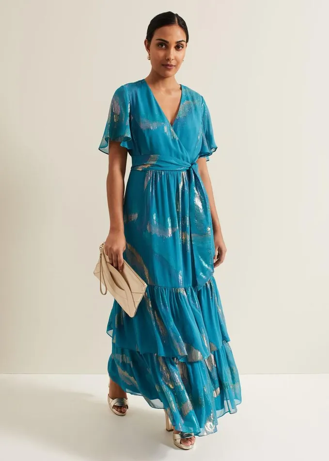 Phase Eight Petite Charissa Silk Maxi Dress Blue Women Dresses