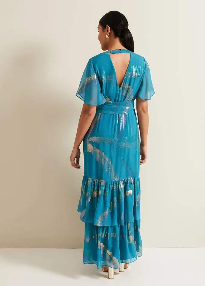 Phase Eight Petite Charissa Silk Maxi Dress Blue Women Dresses