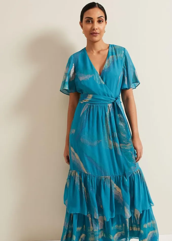 Phase Eight Petite Charissa Silk Maxi Dress Blue Women Dresses