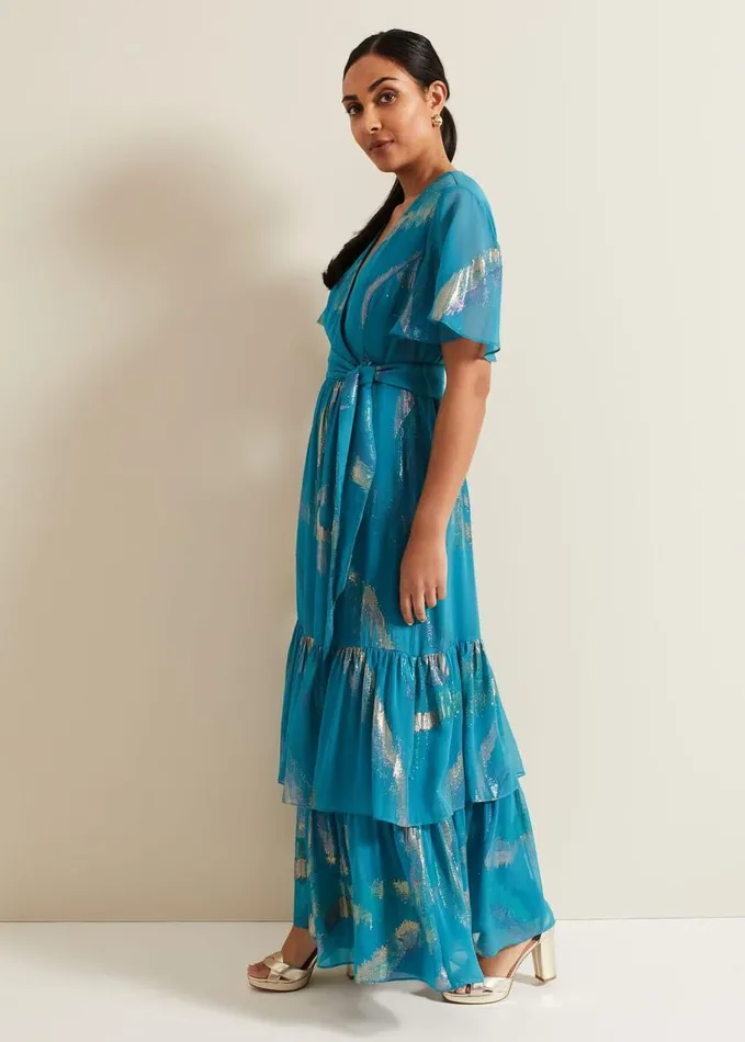 Phase Eight Petite Charissa Silk Maxi Dress Blue Women Dresses