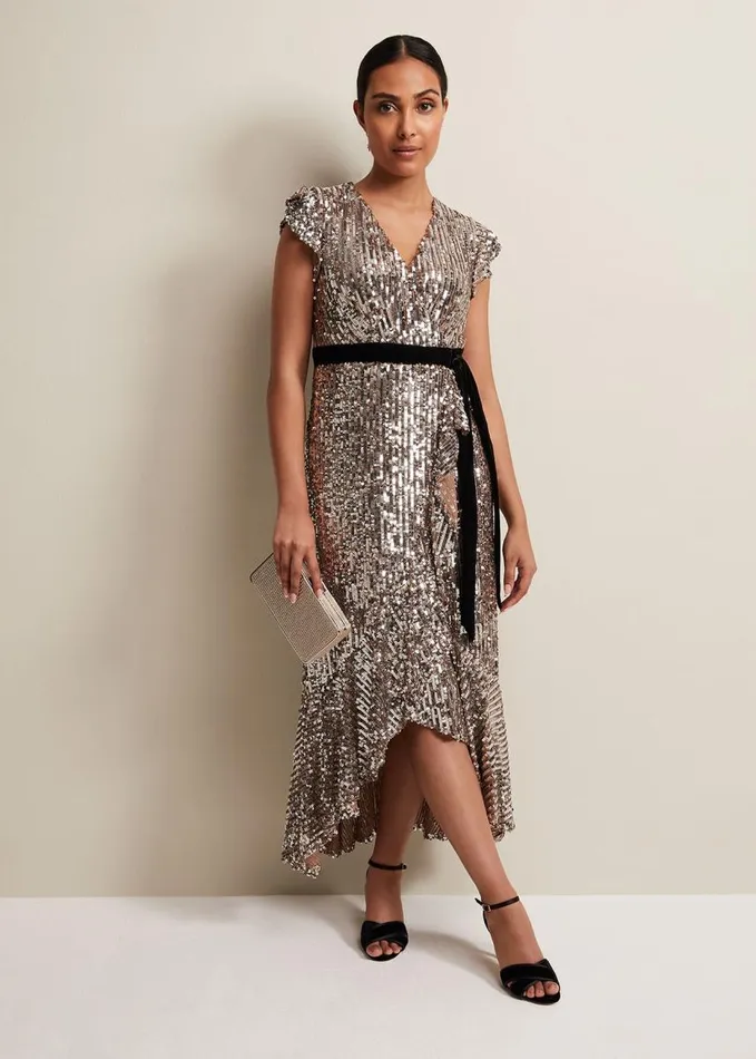 Phase Eight Petite Enja Sequin Maxi Dress Gold Women Dresses