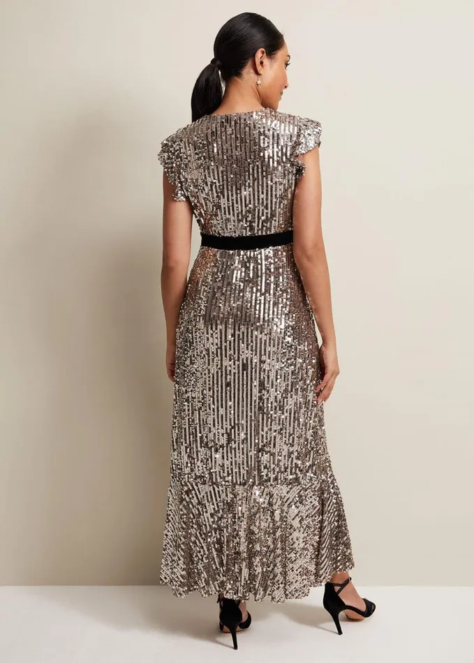 Phase Eight Petite Enja Sequin Maxi Dress Gold Women Dresses