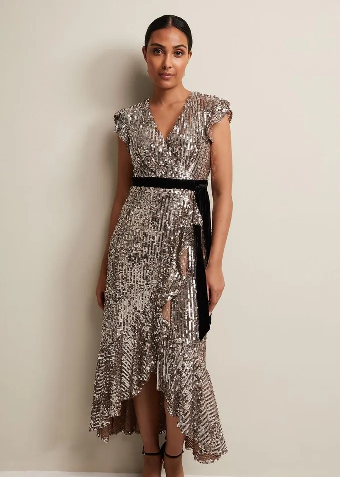 Phase Eight Petite Enja Sequin Maxi Dress Gold Women Dresses