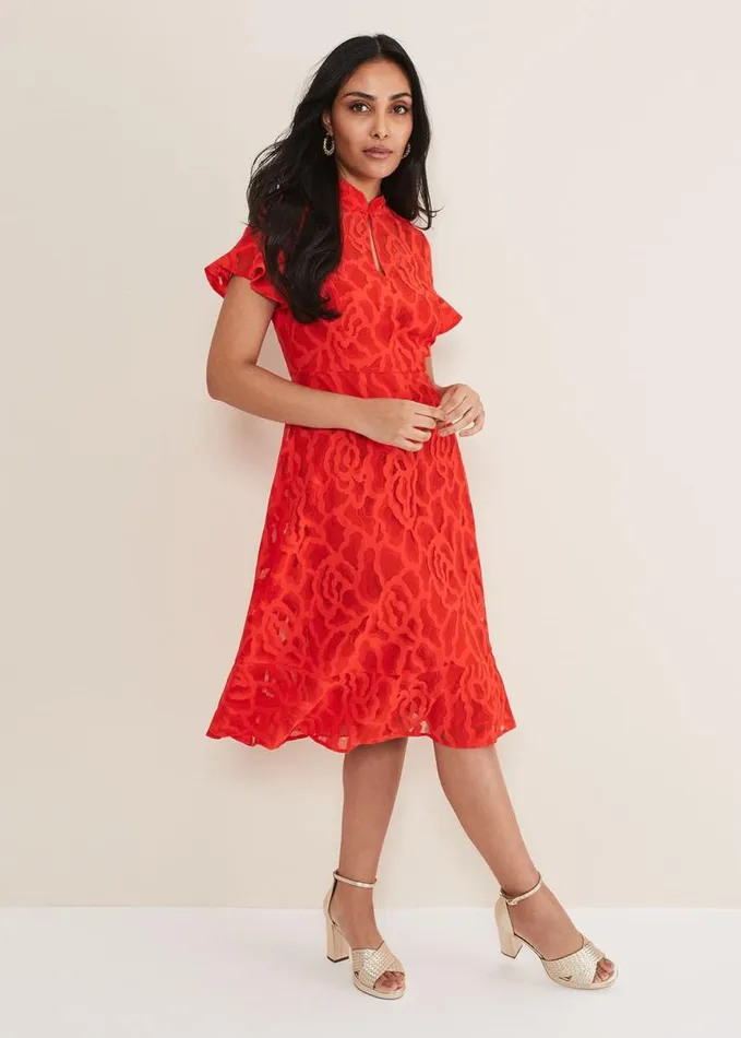Phase Eight Petite Lulu Lace Midi Dress Fire Women Dresses