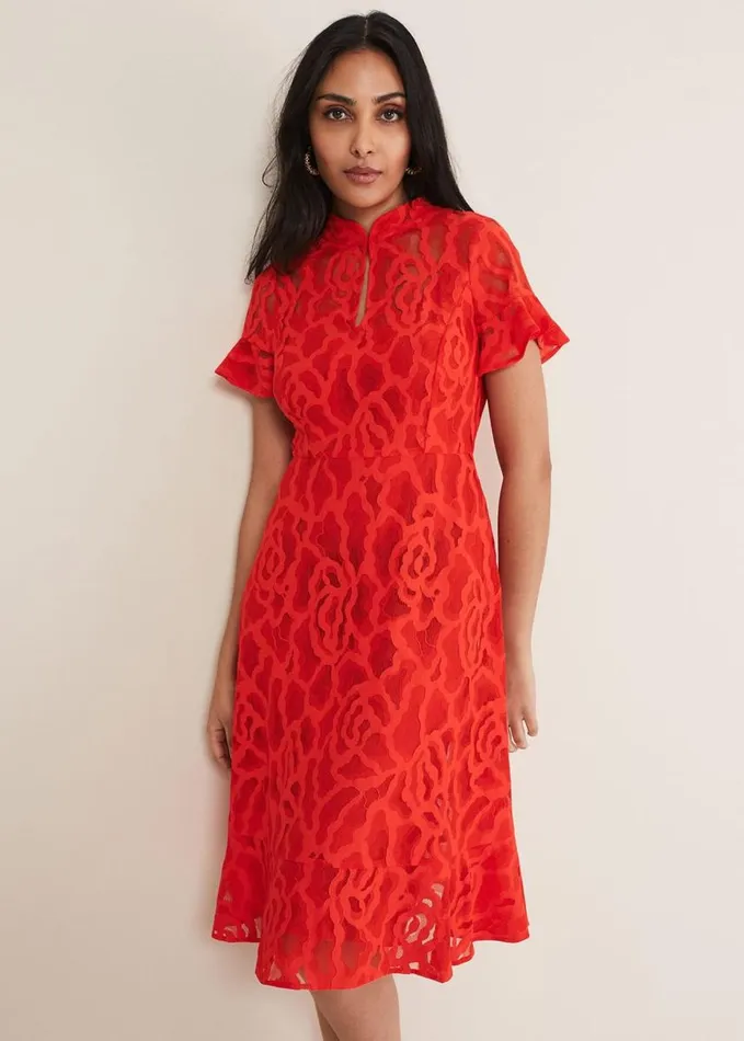 Phase Eight Petite Lulu Lace Midi Dress Fire Women Dresses