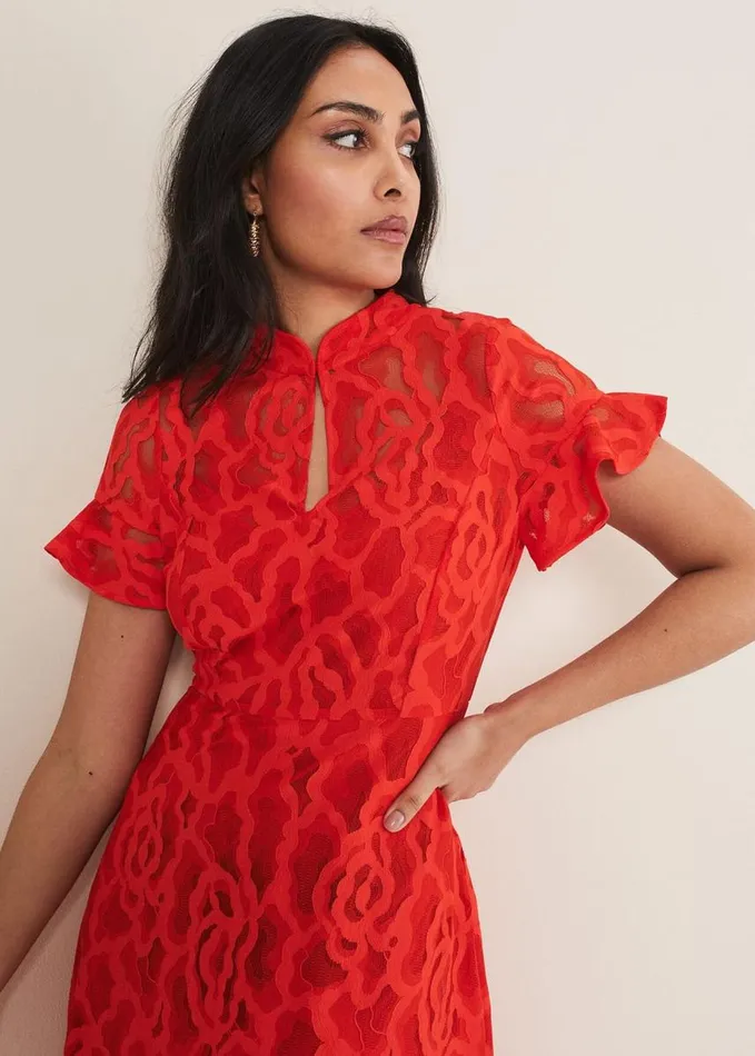Phase Eight Petite Lulu Lace Midi Dress Fire Women Dresses