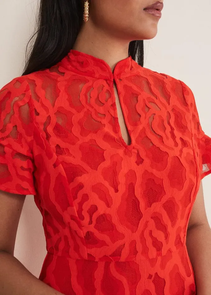 Phase Eight Petite Lulu Lace Midi Dress Fire Women Dresses