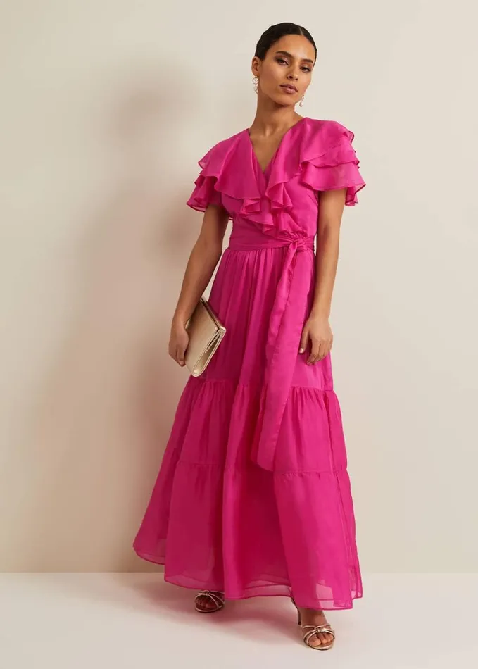 Phase Eight Petite Mabelle Organza Maxi Dress Fuchsia Women Dresses