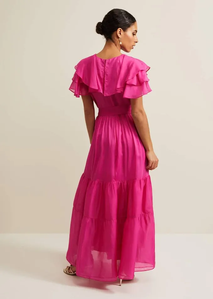Phase Eight Petite Mabelle Organza Maxi Dress Fuchsia Women Dresses