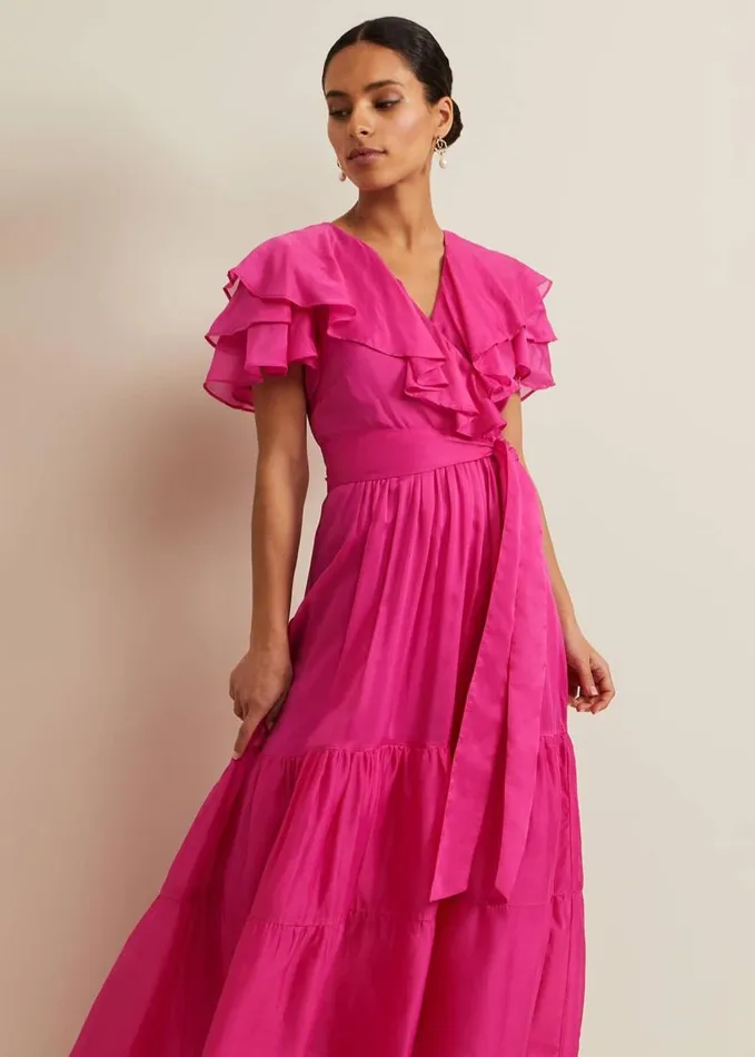 Phase Eight Petite Mabelle Organza Maxi Dress Fuchsia Women Dresses