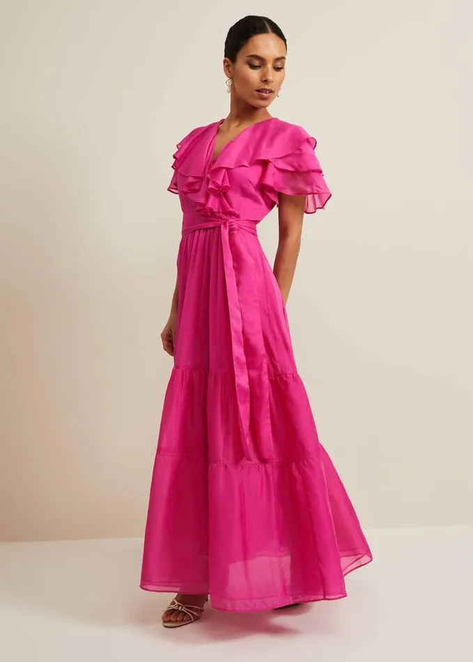 Phase Eight Petite Mabelle Organza Maxi Dress Fuchsia Women Dresses