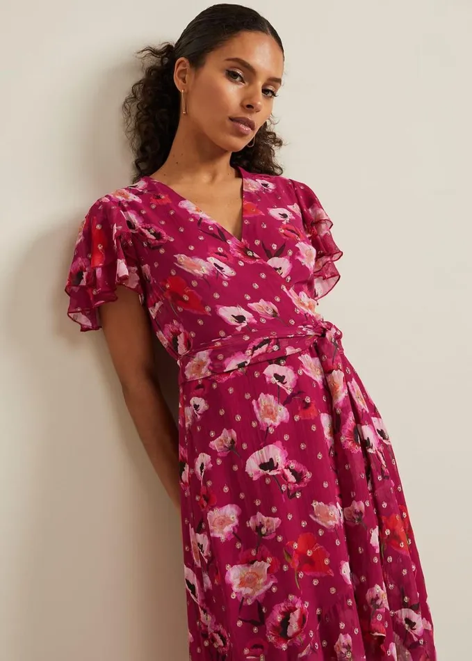 Phase Eight Petite Nadine Ruffle Print Dress Multicoloured Women Dresses