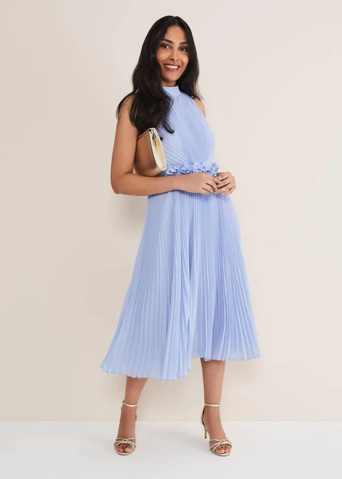 Phase Eight Petite Simara Pleated Midi Dress Cornflower Women Dresses