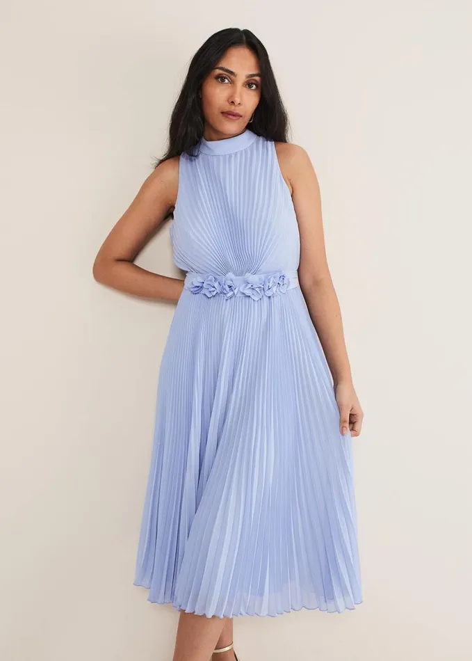Phase Eight Petite Simara Pleated Midi Dress Cornflower Women Dresses