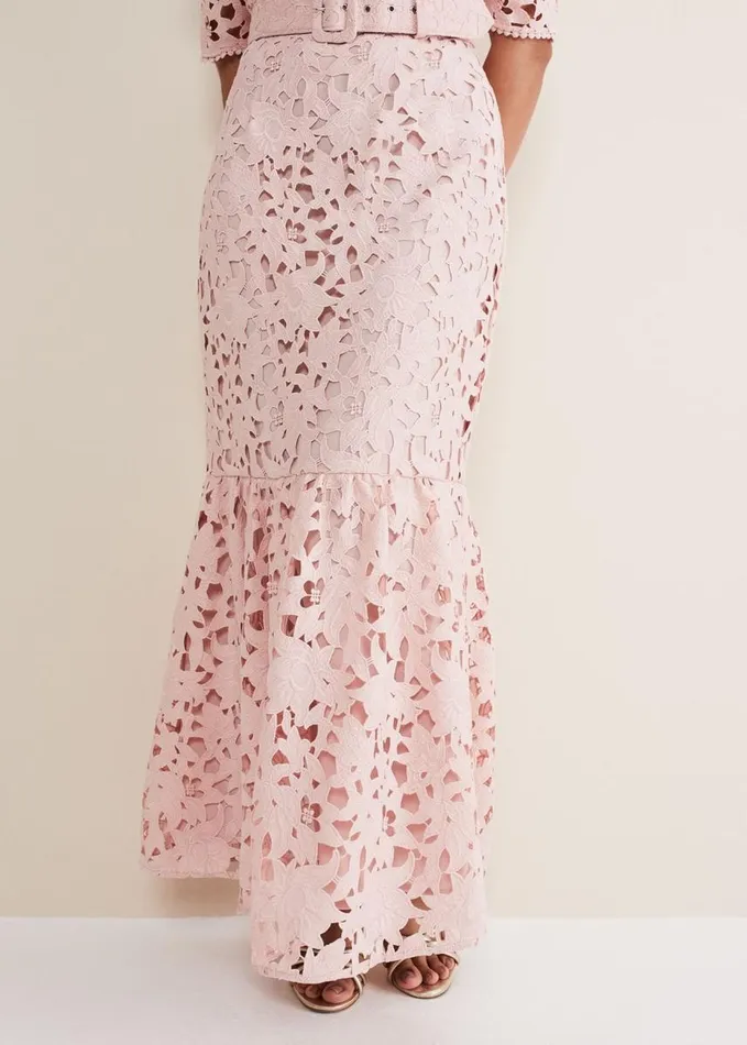 Phase Eight Petite Tallula Lace Bardot Maxi Dress Petal Pink Women Dresses