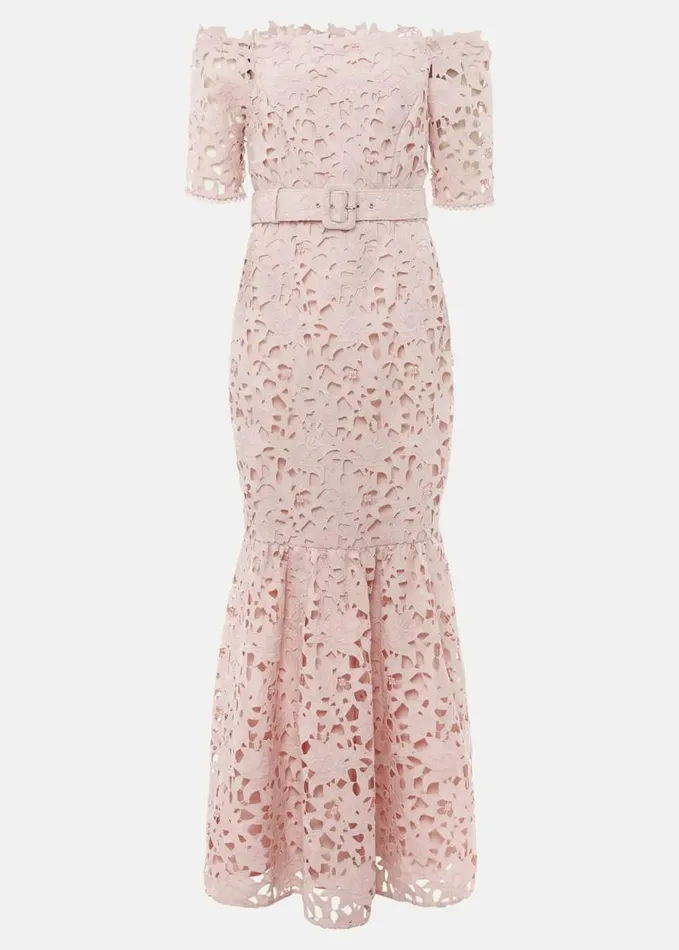 Phase Eight Petite Tallula Lace Bardot Maxi Dress Petal Pink Women Dresses