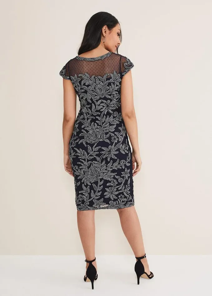 Phase Eight Petite Zila Tapework Dress Navyivory Women Dresses