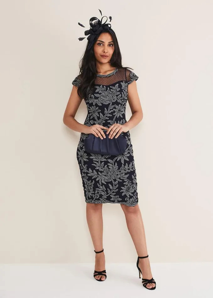 Phase Eight Petite Zila Tapework Dress Navyivory Women Dresses
