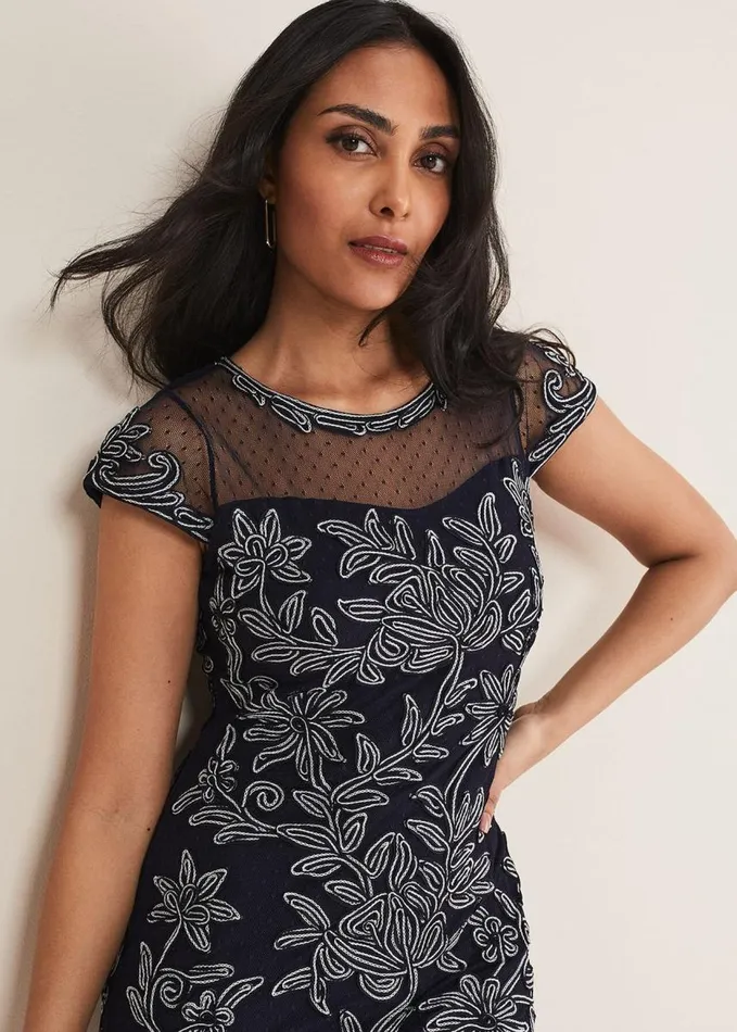 Phase Eight Petite Zila Tapework Dress Navyivory Women Dresses