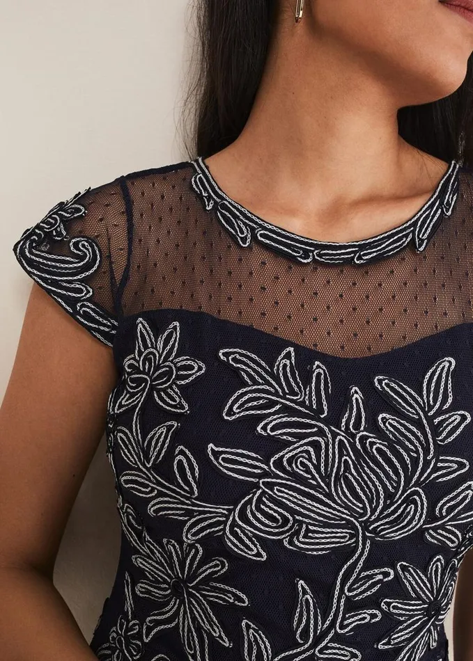 Phase Eight Petite Zila Tapework Dress Navyivory Women Dresses