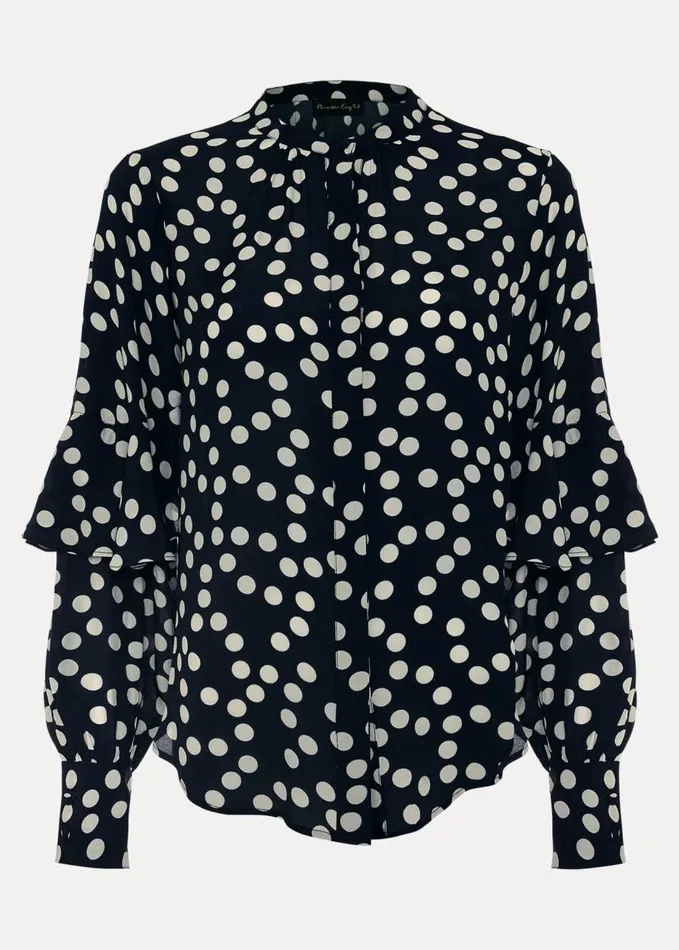 Phase Eight Peyton Polka Dot Frill Blouse Navy Women Shirts and Blouses