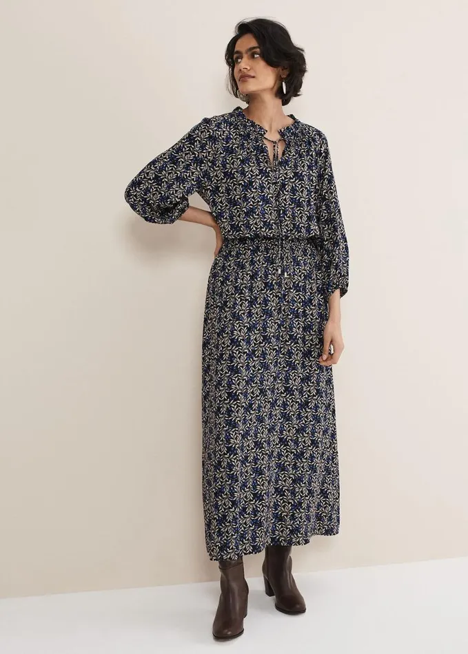 Phase Eight Phillipa Poppy Midi Dress Navy Women Dresses