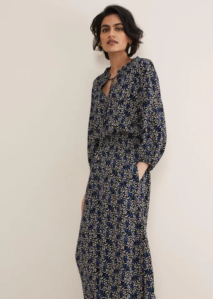 Phase Eight Phillipa Poppy Midi Dress Navy Women Dresses