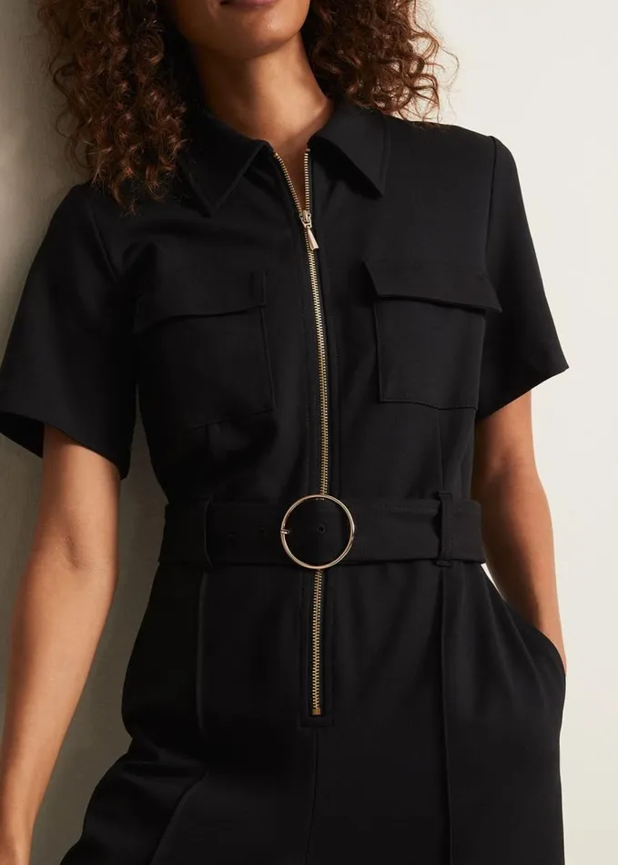 Phase Eight Polly Black Zip Jumpsuit Black Women Dresses