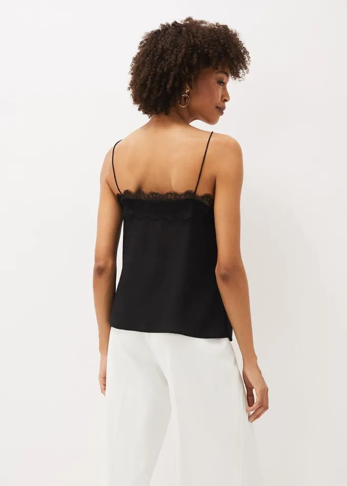 Phase Eight Rachael Lace Trim Silk Camisole Black Women Shirts and Blouses