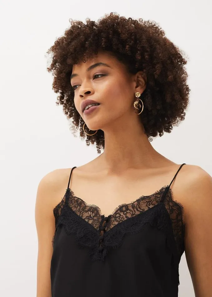 Phase Eight Rachael Lace Trim Silk Camisole Black Women Shirts and Blouses