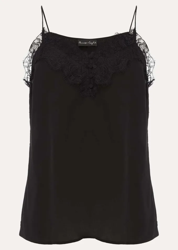 Phase Eight Rachael Lace Trim Silk Camisole Black Women Shirts and Blouses