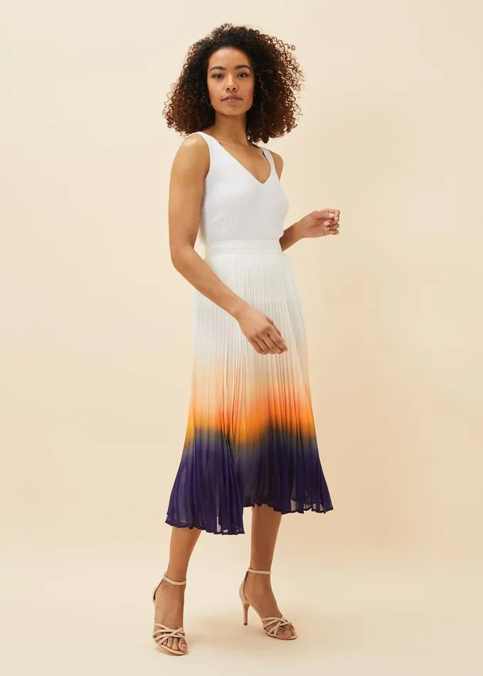 Phase Eight Raya Pleated Dip Dye Skirt Violetcream Women Skirts