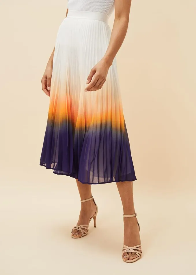 Phase Eight Raya Pleated Dip Dye Skirt Violetcream Women Skirts