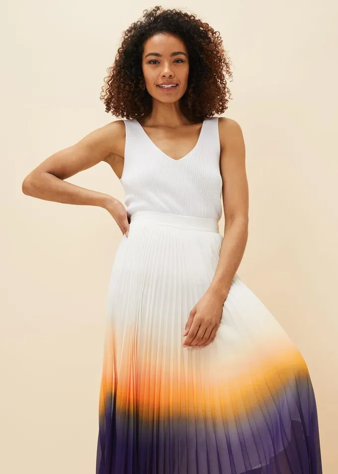 Phase Eight Raya Pleated Dip Dye Skirt Violetcream Women Skirts