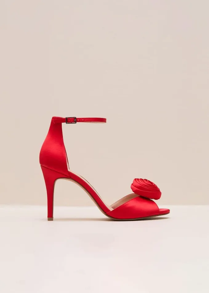 Phase Eight Red Satin Corsage Flower Sandal Red Women Occasion Shoes