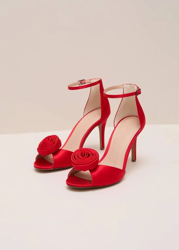 Phase Eight Red Satin Corsage Flower Sandal Red Women Occasion Shoes