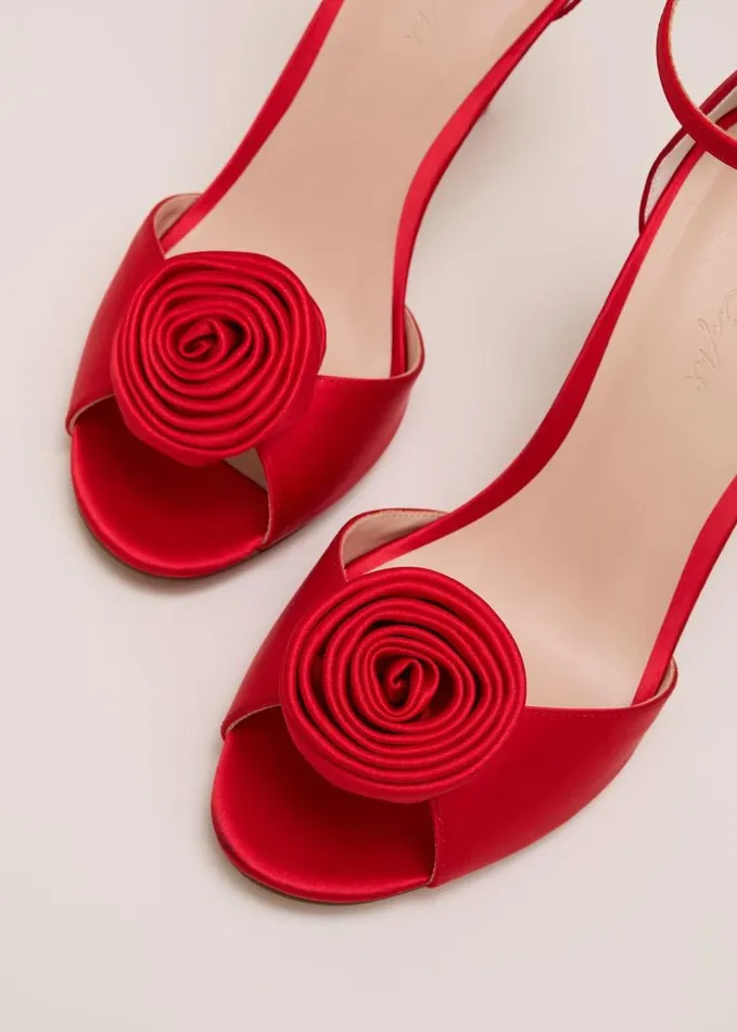 Phase Eight Red Satin Corsage Flower Sandal Red Women Occasion Shoes