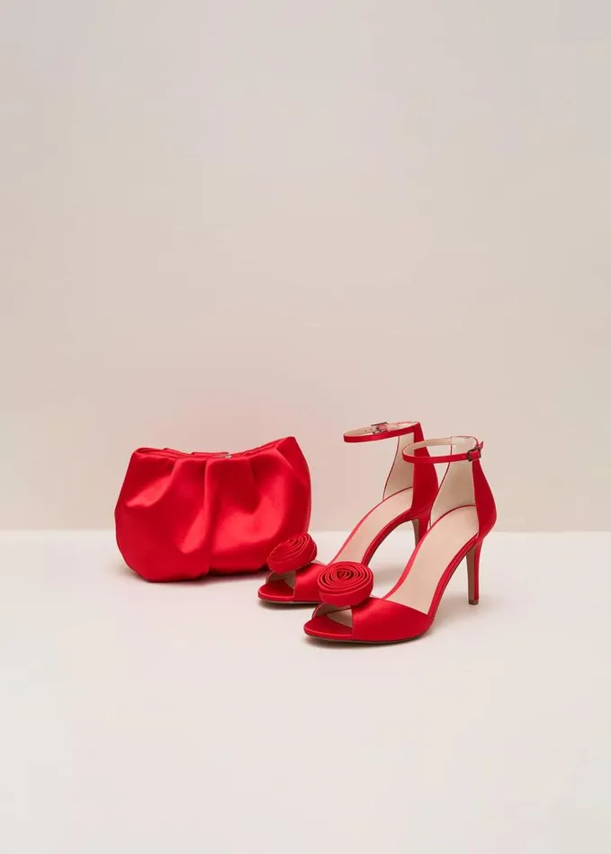 Phase Eight Red Satin Corsage Flower Sandal Red Women Occasion Shoes