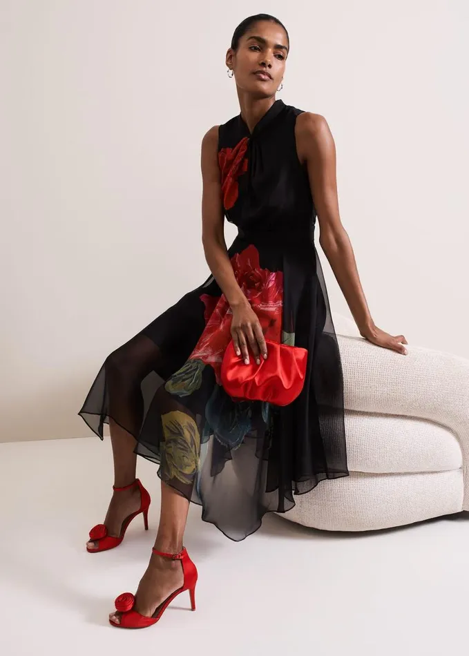 Phase Eight Red Satin Corsage Flower Sandal Red Women Occasion Shoes