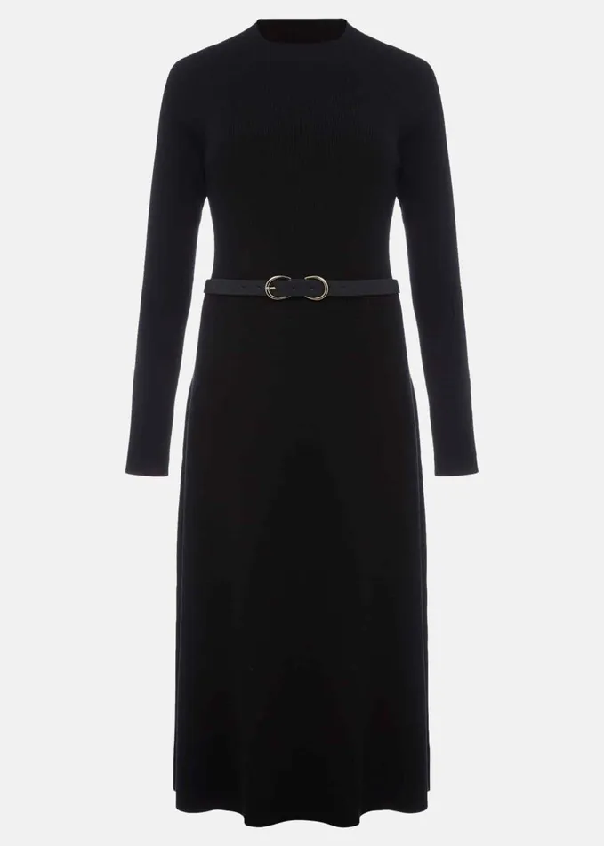 Phase Eight Reese Ribbed Maxi Belted Knit Dress Black Women Dresses